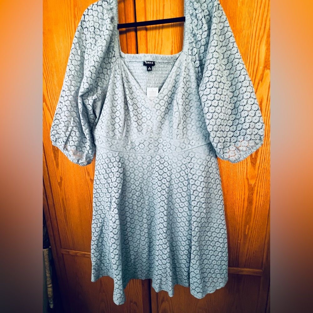 Torrid Light Blue Sweetheart Neck Lace Long Sleeve Mini Dress